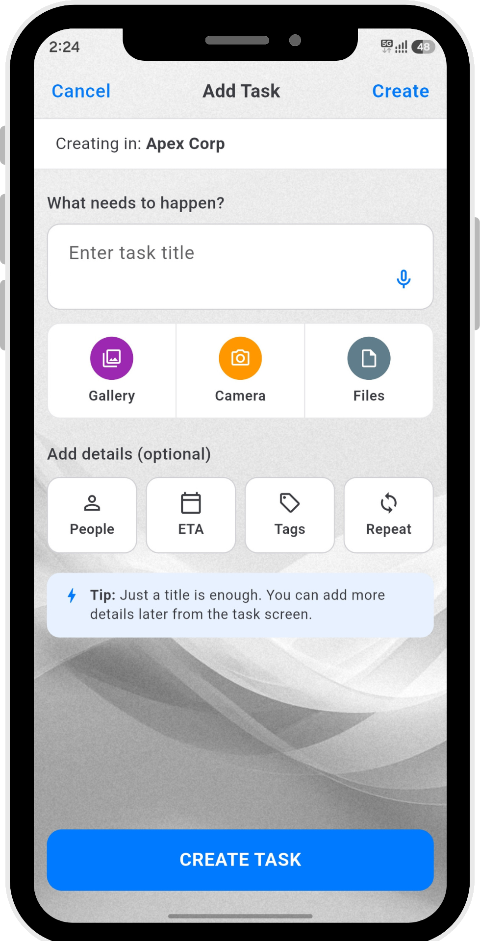 HuaKya — Add Task