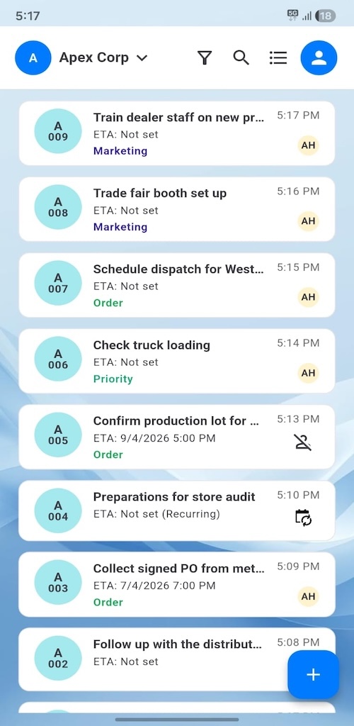 Task list